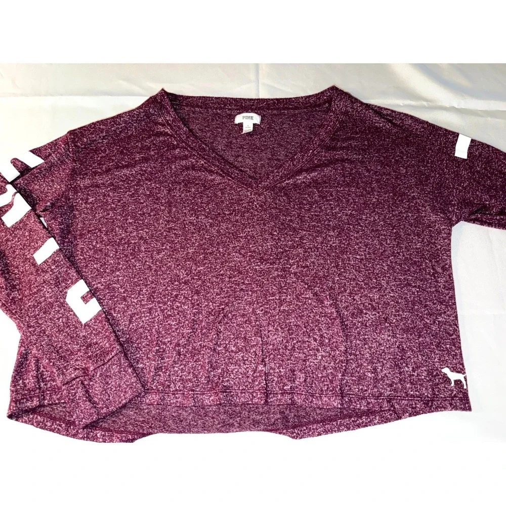 PINK Victoria's Secret Marled Burgundy V Neck Pullover Lounge Athleisure Top M‎
